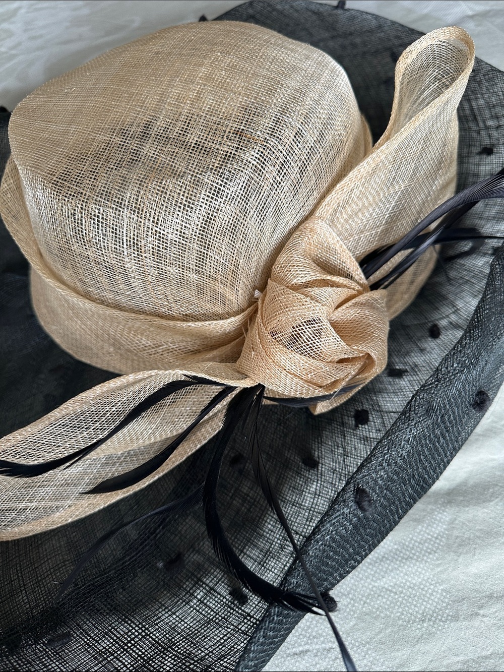 Elegant Black & Cream Wide-Brim Hat